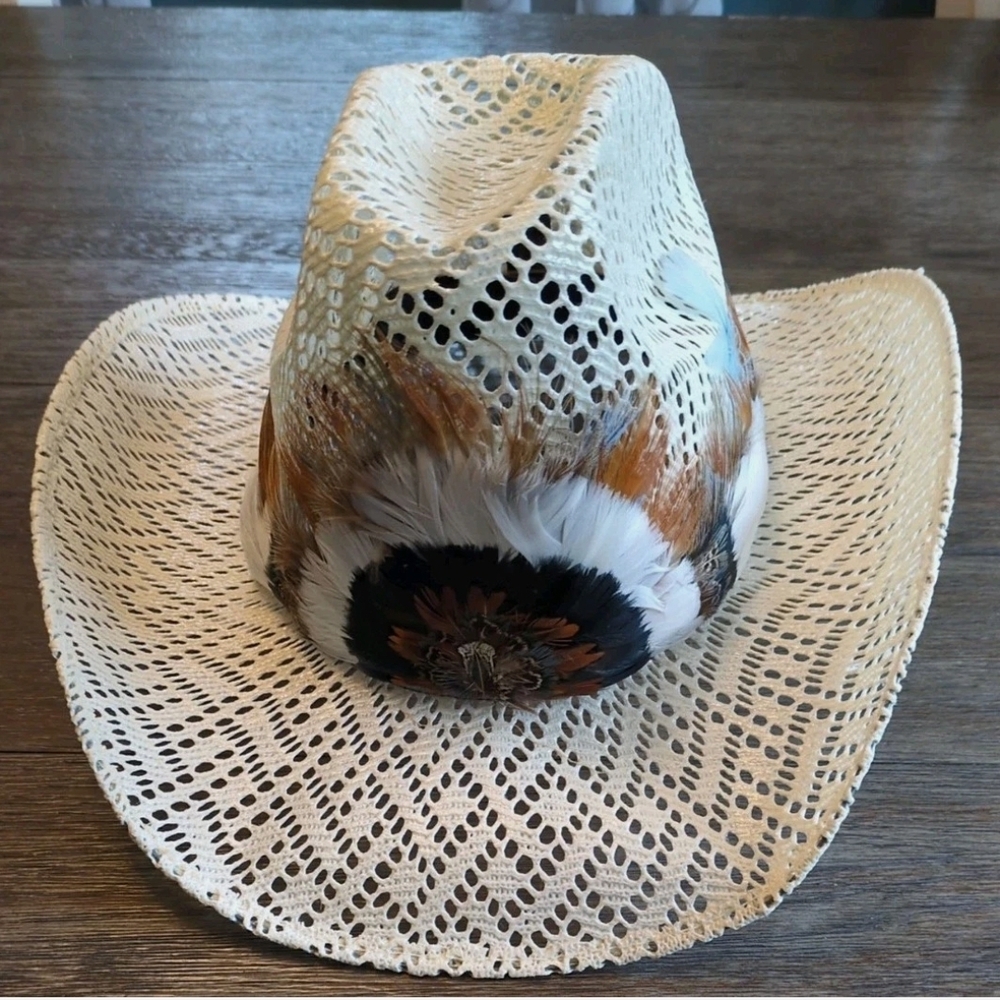 Cowboy Cowgirl HAT VAQUERO Tepeyac Size 7 1/8 MEXICO Feathers